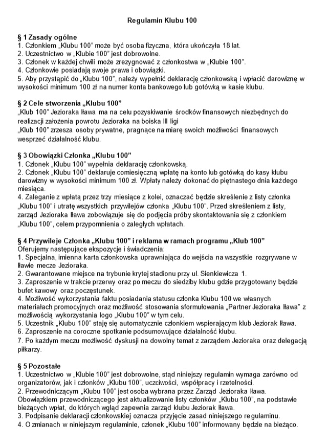 regulamin klubu100